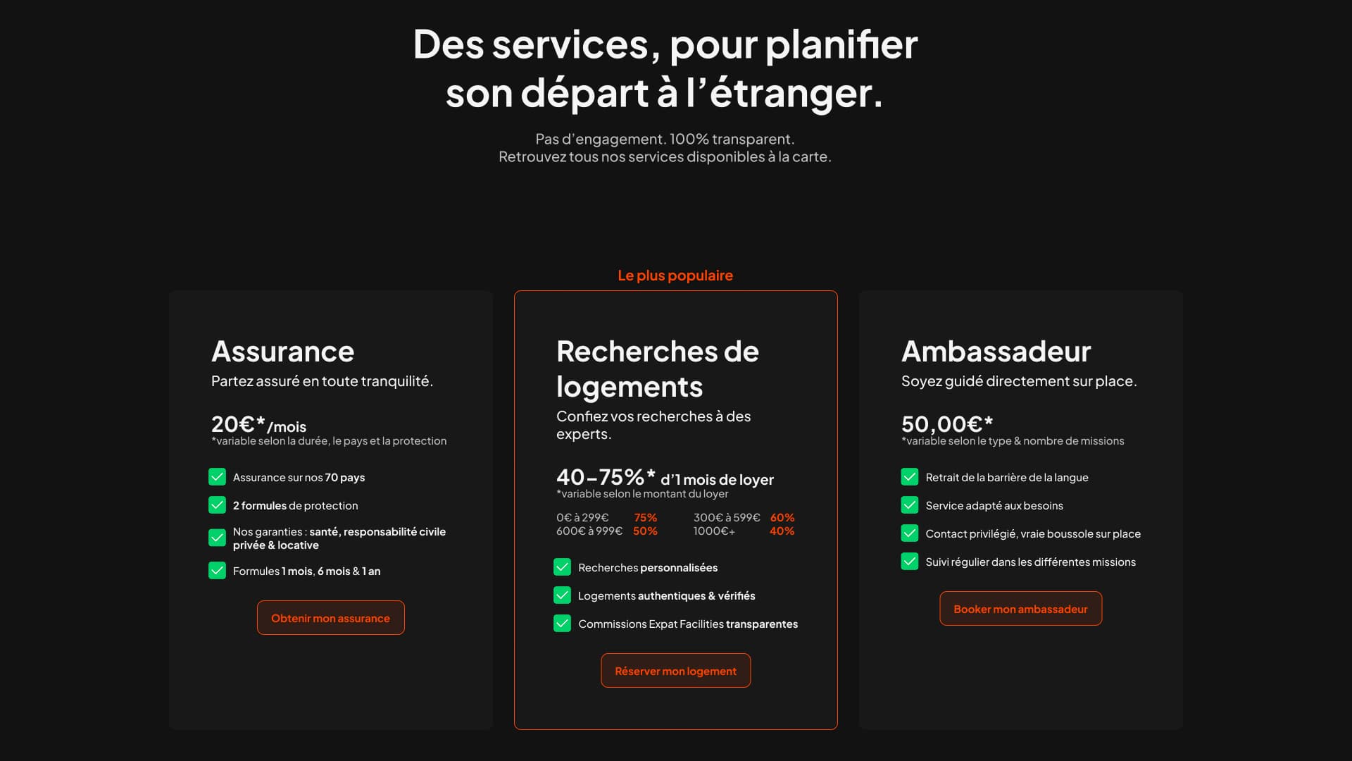 Services section with offer presentation